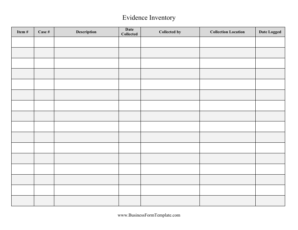 Evidence Inventory Template Download Printable PDF Templateroller