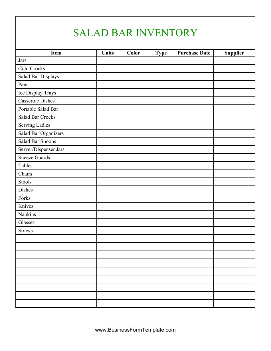 Salad Bar Inventory Template, Page 1