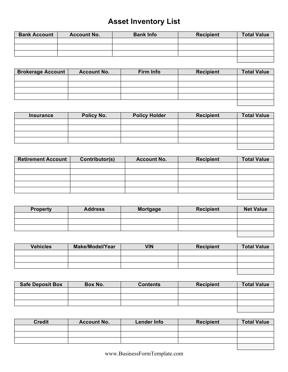 Asset Inventory List Template, Page 1