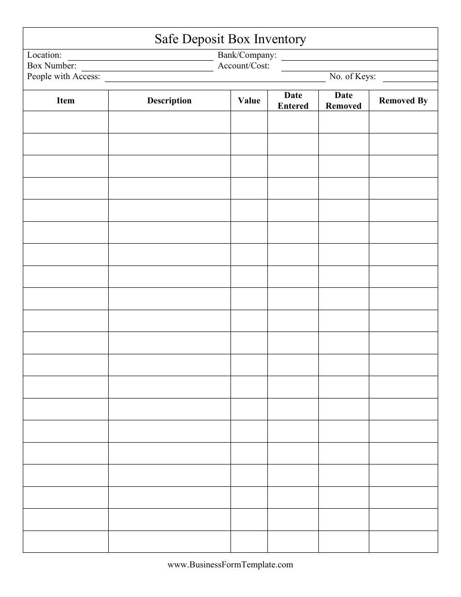 Safe Deposit Box Inventory Template Download Printable PDF Templateroller