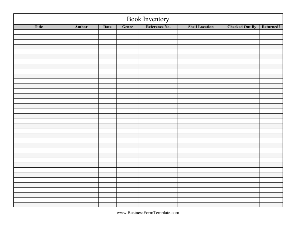Book Inventory Template, Page 1