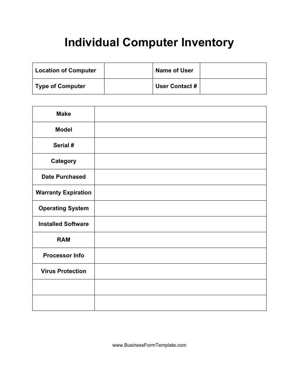 Individual Computer Inventory Template Download Printable PDF