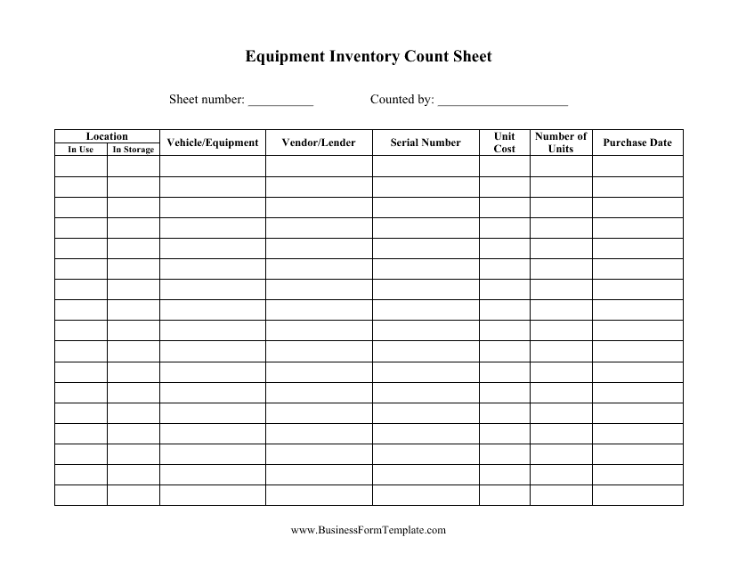 Equipment Inventory Template - Big Table