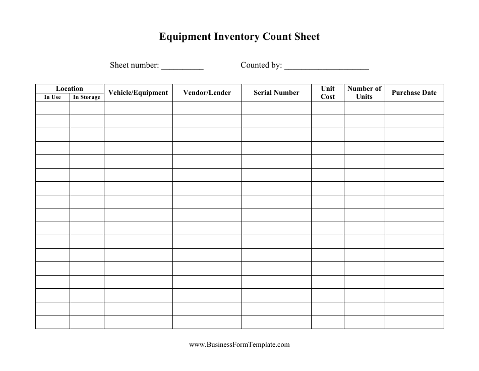 Picture of Equipment Inventory Template - Big Table