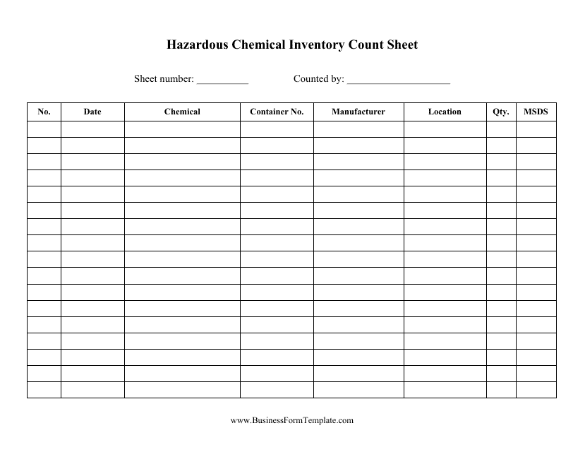 Hazardous Chemicals Inventory Template Download Printable PDF 