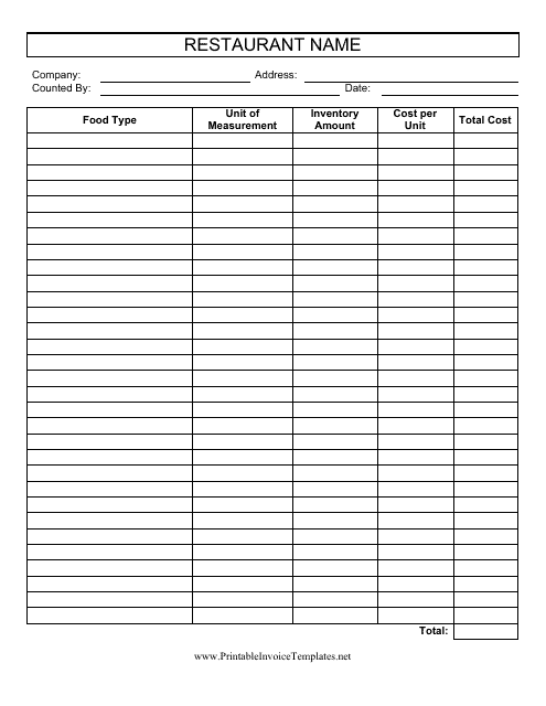 &quot;Restaurant Inventory Spreadsheet Template&quot; Download Pdf