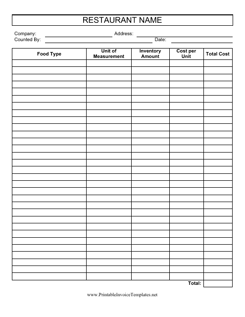 Restaurant Inventory Spreadsheet Template