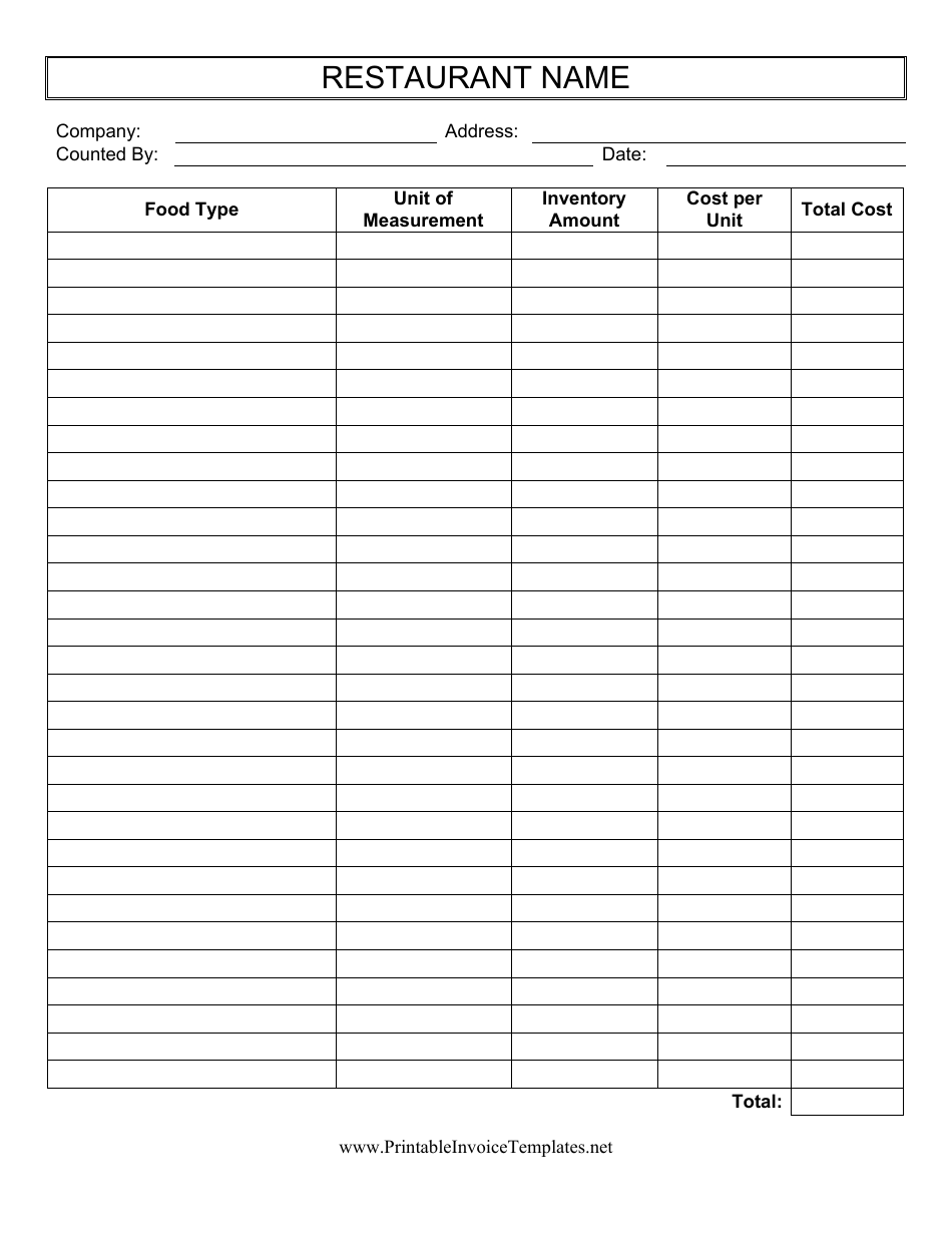 Blank Food Inventory Sheet Printable