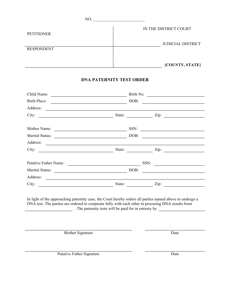 Dna Paternity Test Order Form Download Printable PDF Templateroller