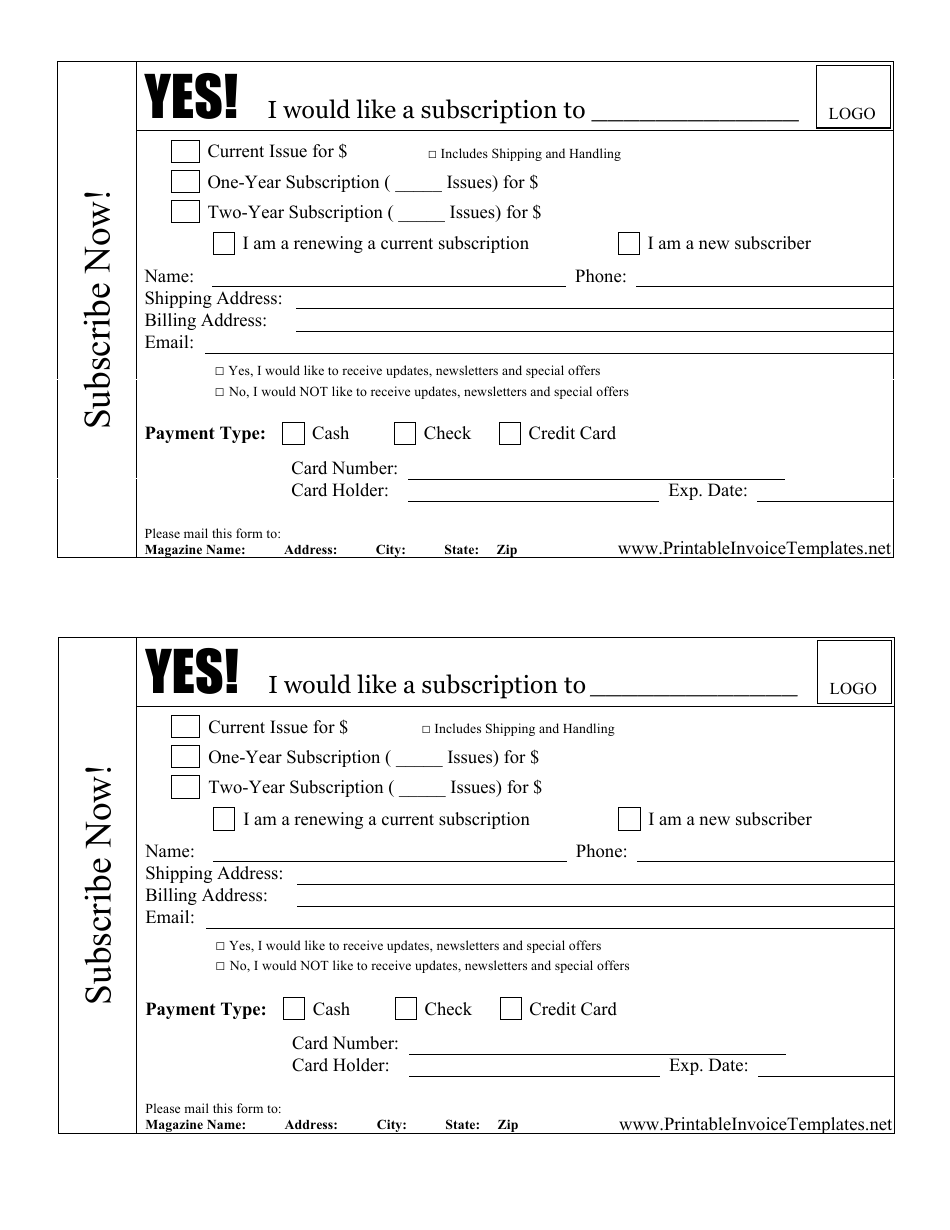 Magazine Subscription Order Form, Page 1