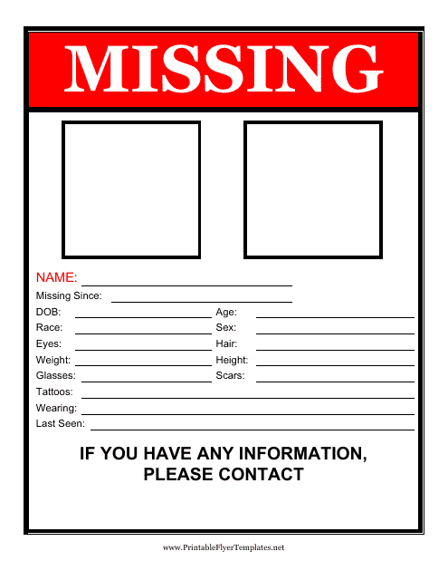 &quot;Red Missing Person Poster Template With Two Pictures&quot; Download Pdf