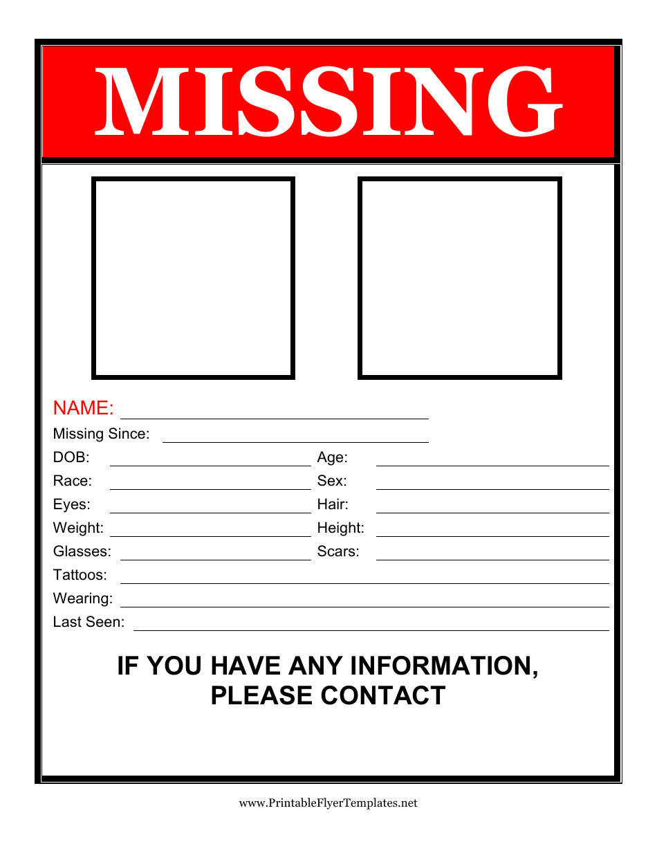 Red Missing Person Poster Template With Two Pictures Download Printable