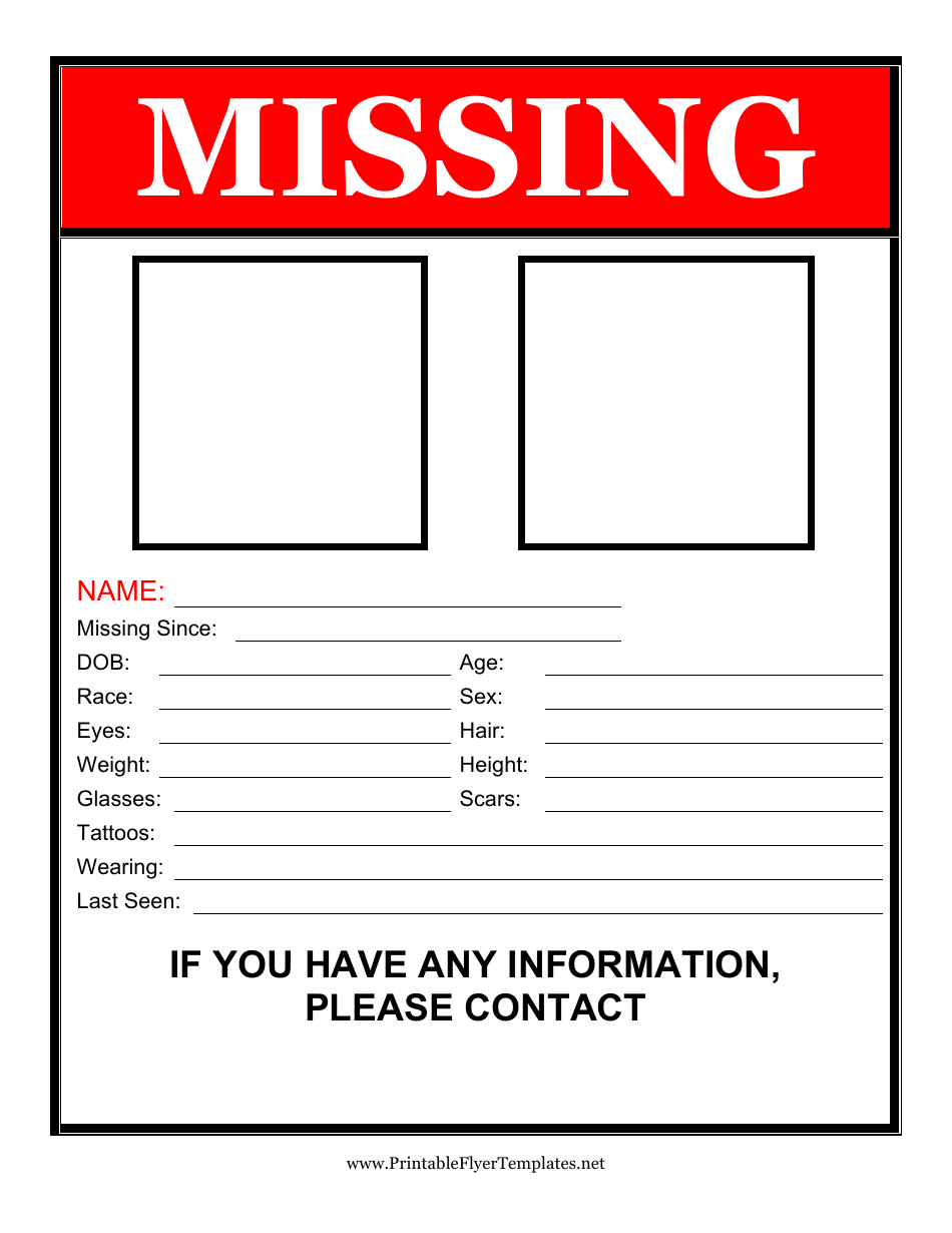 Red Missing Person Poster Template With Two Pictures Download Printable 