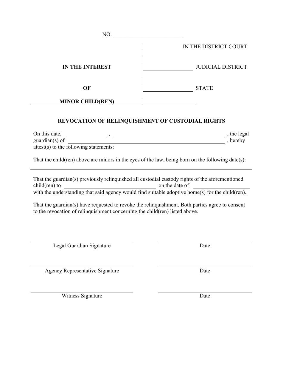 Revocation of Relinquishment of Custodial Rights Agreement Template, Page 1