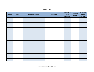 Asset List Template Download Printable PDF | Templateroller