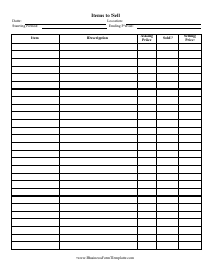 Document preview: Item to Sell Spreadsheet Template