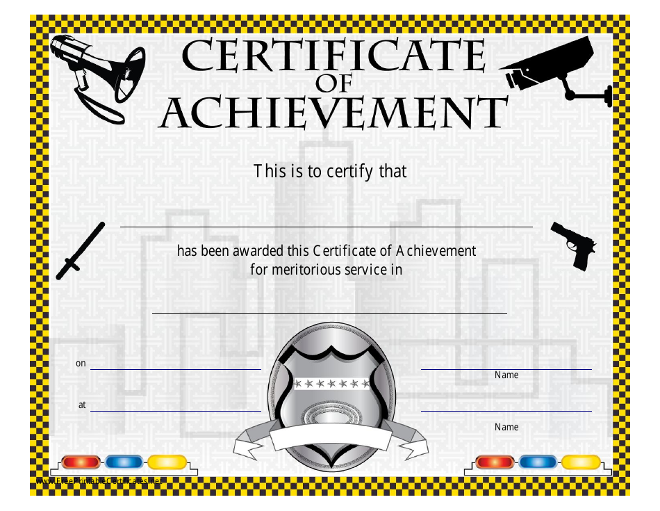Certificate of Achievement Template for Meritorious Service