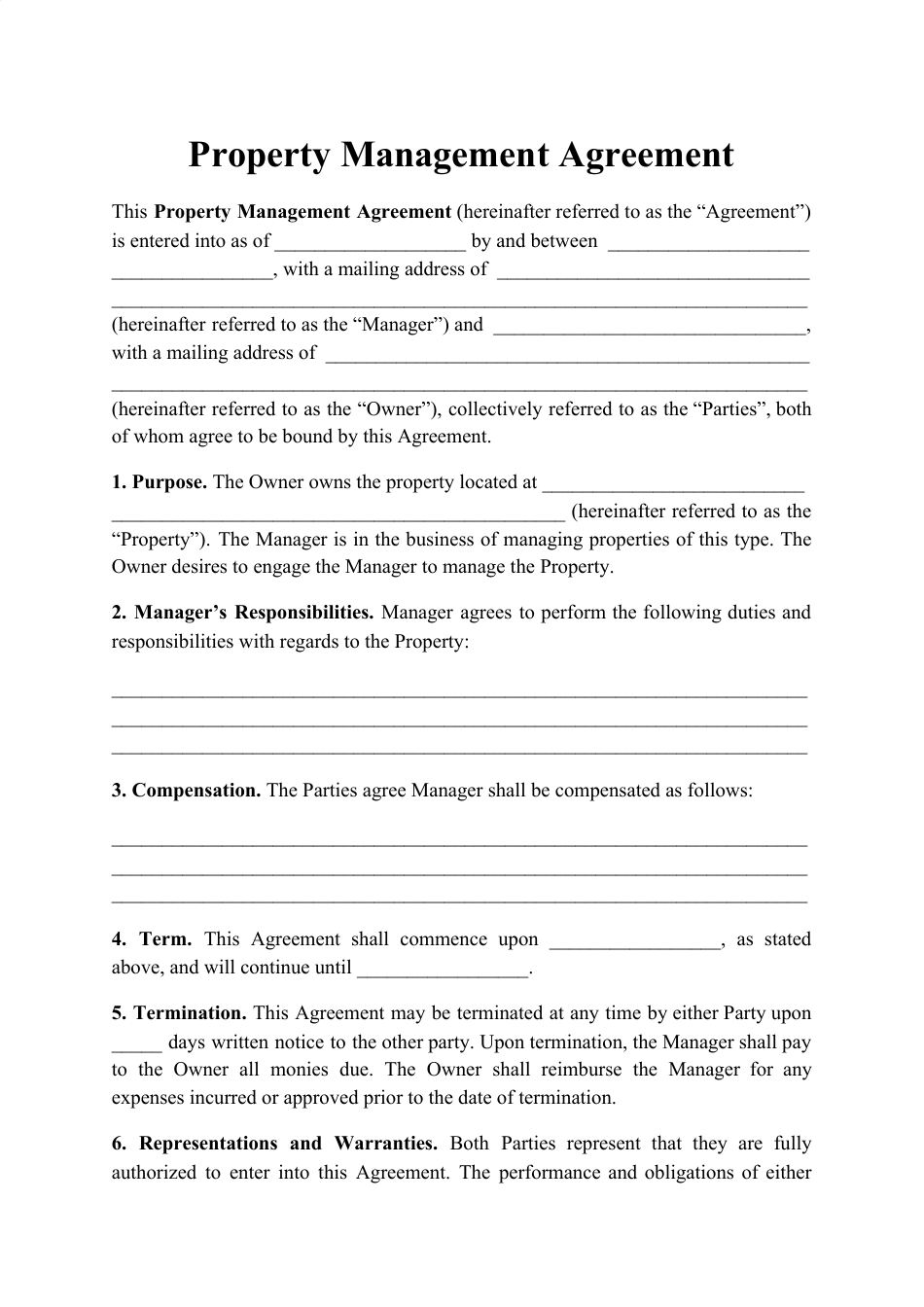 Printable Property Management Agreement Template