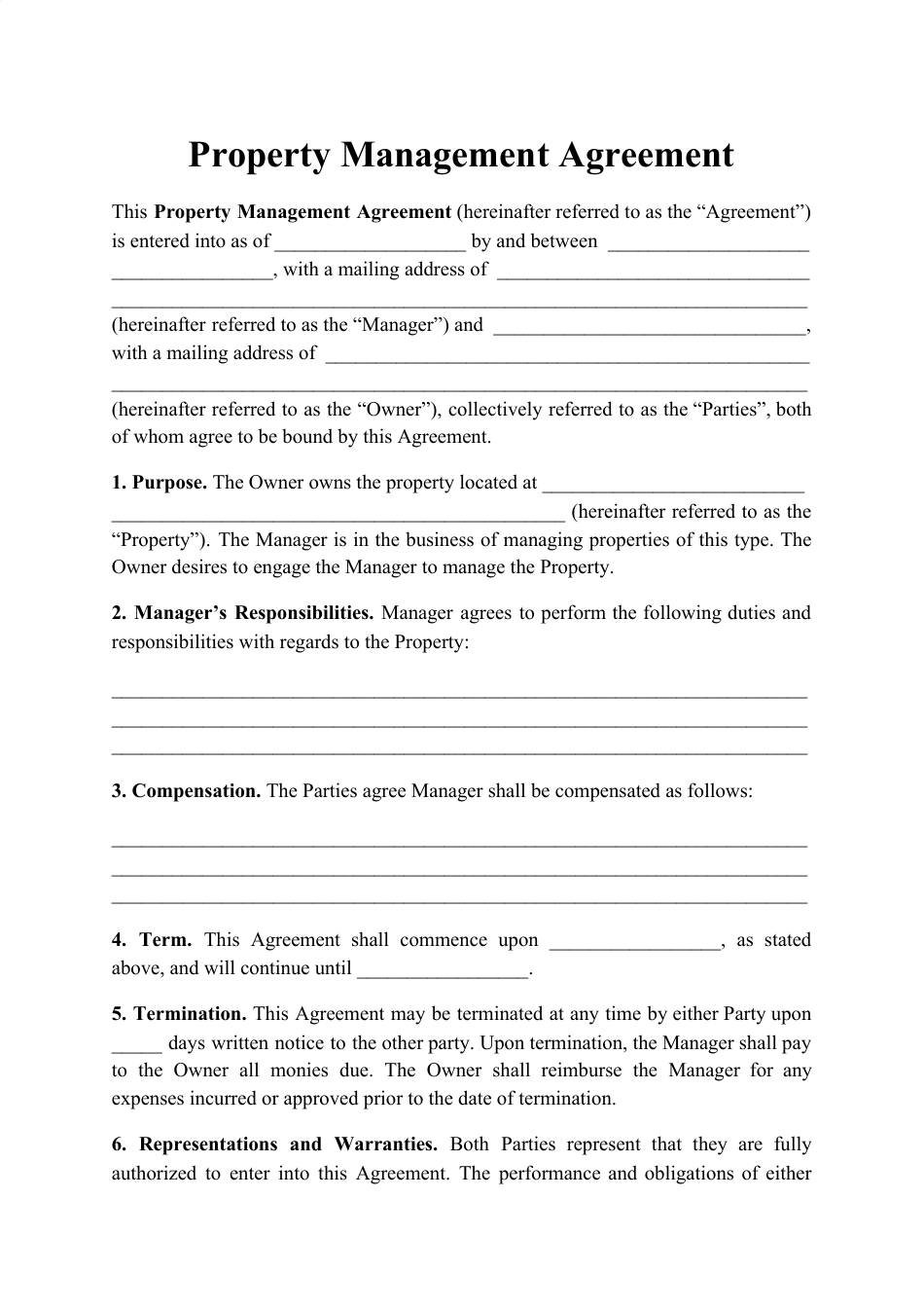 Printable Property Management Agreement Template Printable Templates