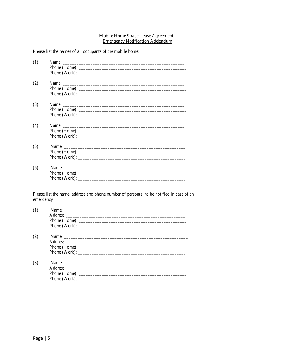 Mobile Home, House, or Space Lease Agreement Form - Colorado, Page 5
