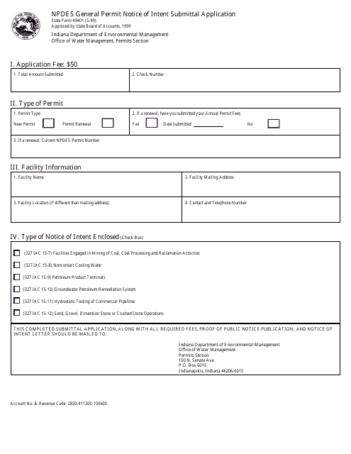 State Form 49401  Printable Pdf