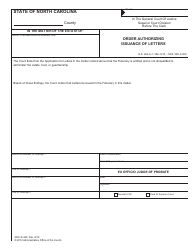 Document preview: Form AOC-E-402 Order Authorizing Issuance of Letters - North Carolina