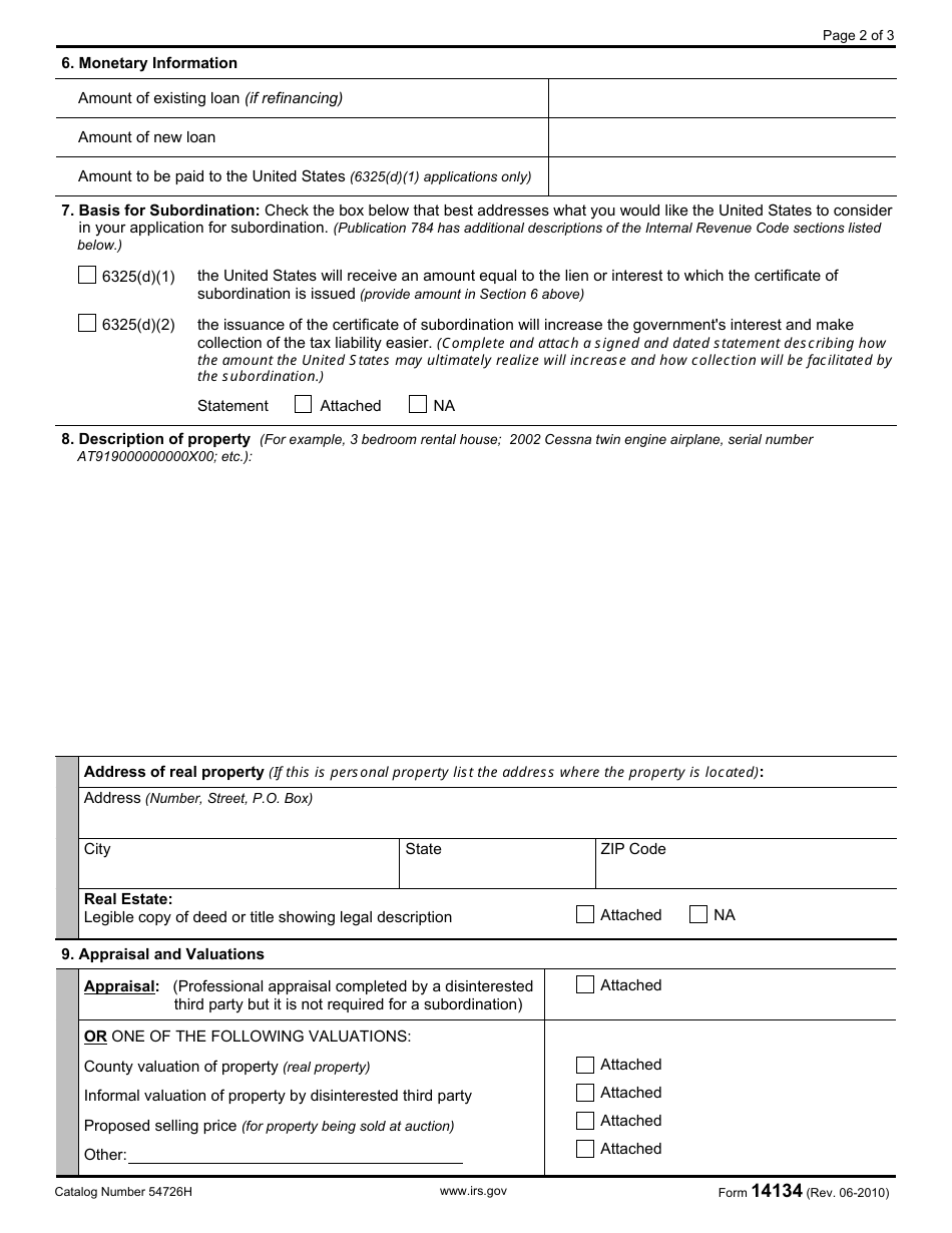 IRS Form 14134 Application for Certificate of Subordination of Federal Tax Lien, Page 6