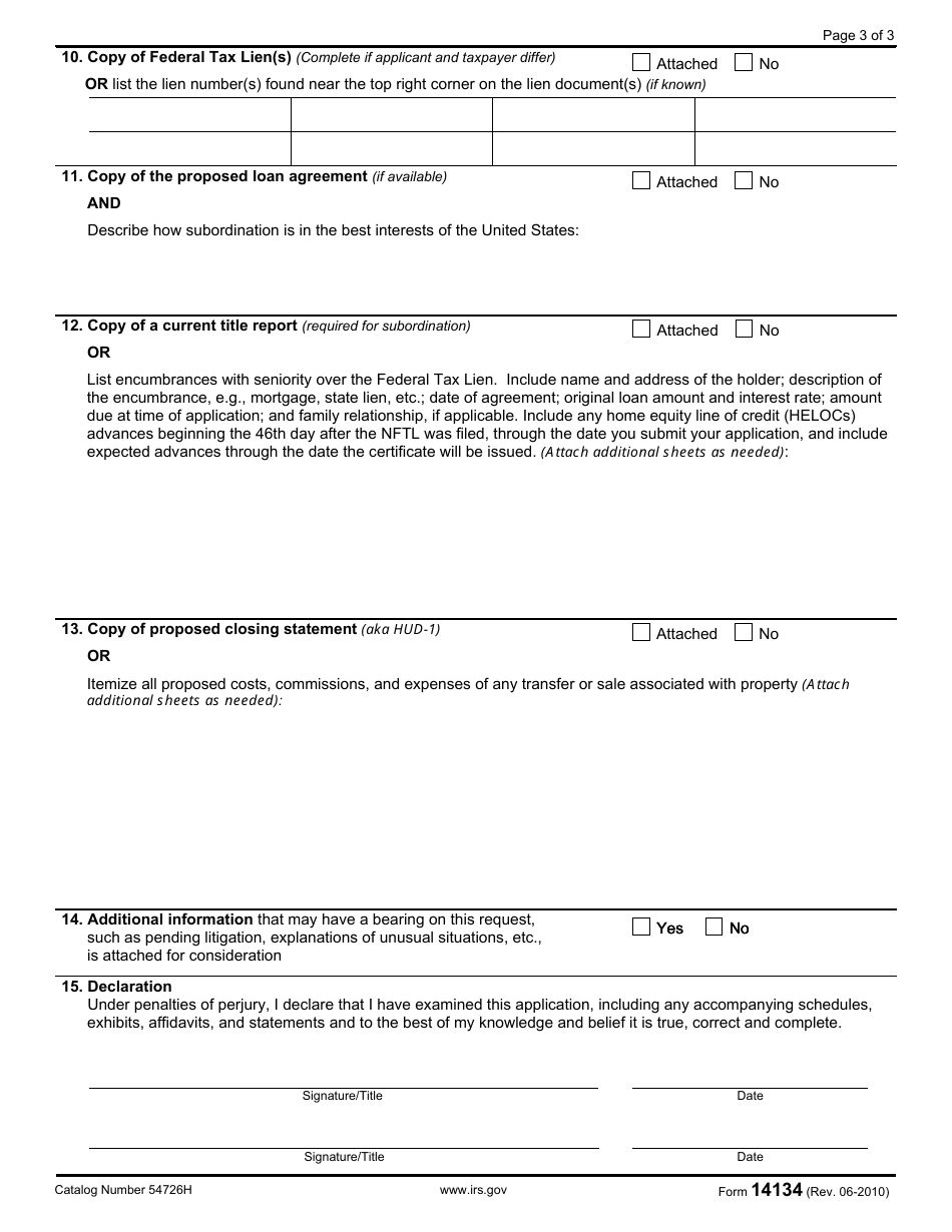 IRS Form 14134 Application for Certificate of Subordination of Federal Tax Lien, Page 7