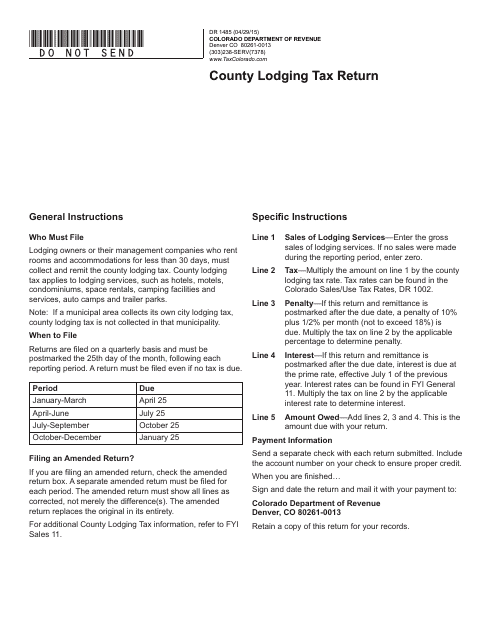 Instructions for Form DR1485 County Lodging Tax Return - Colorado