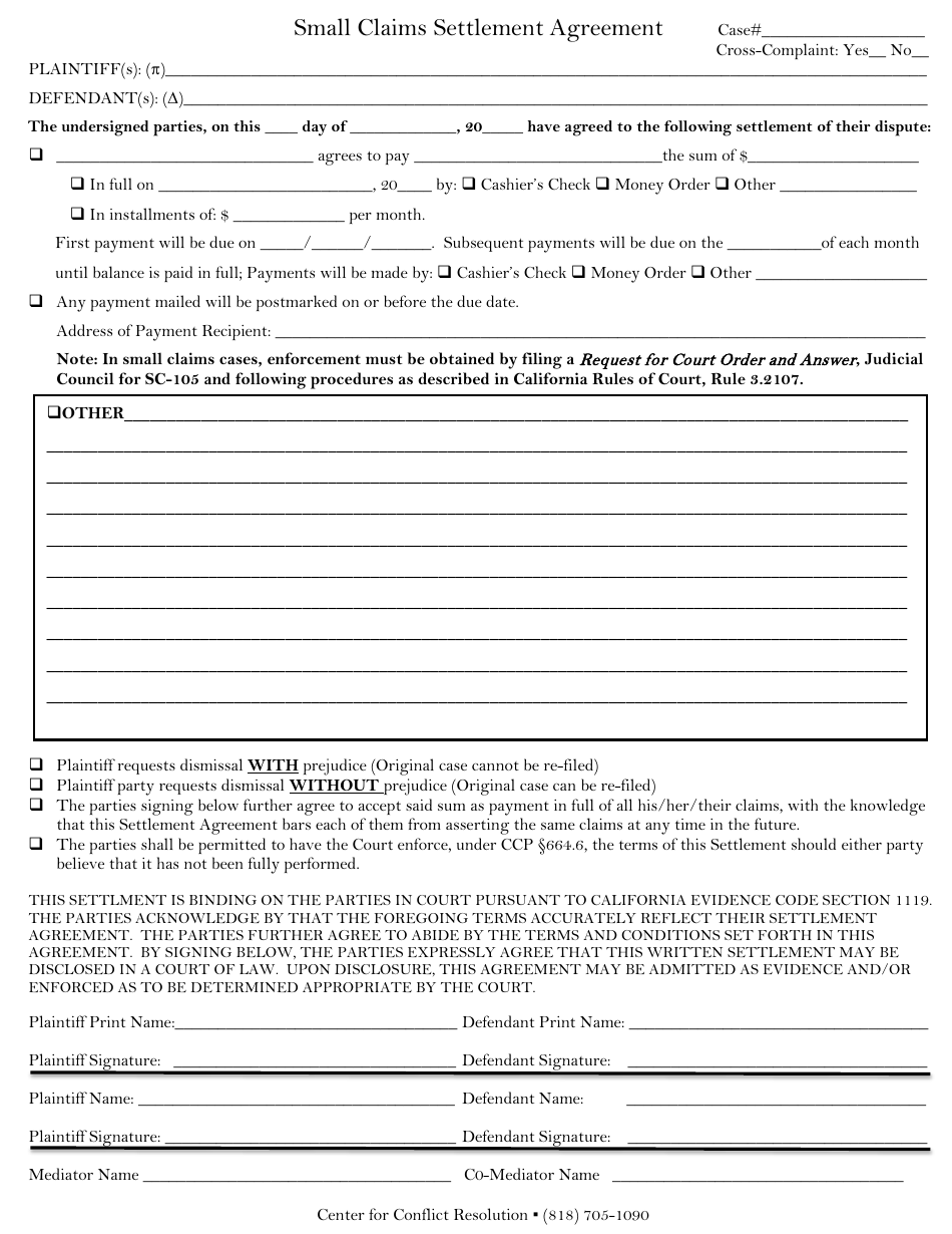 Settle Agreement Template