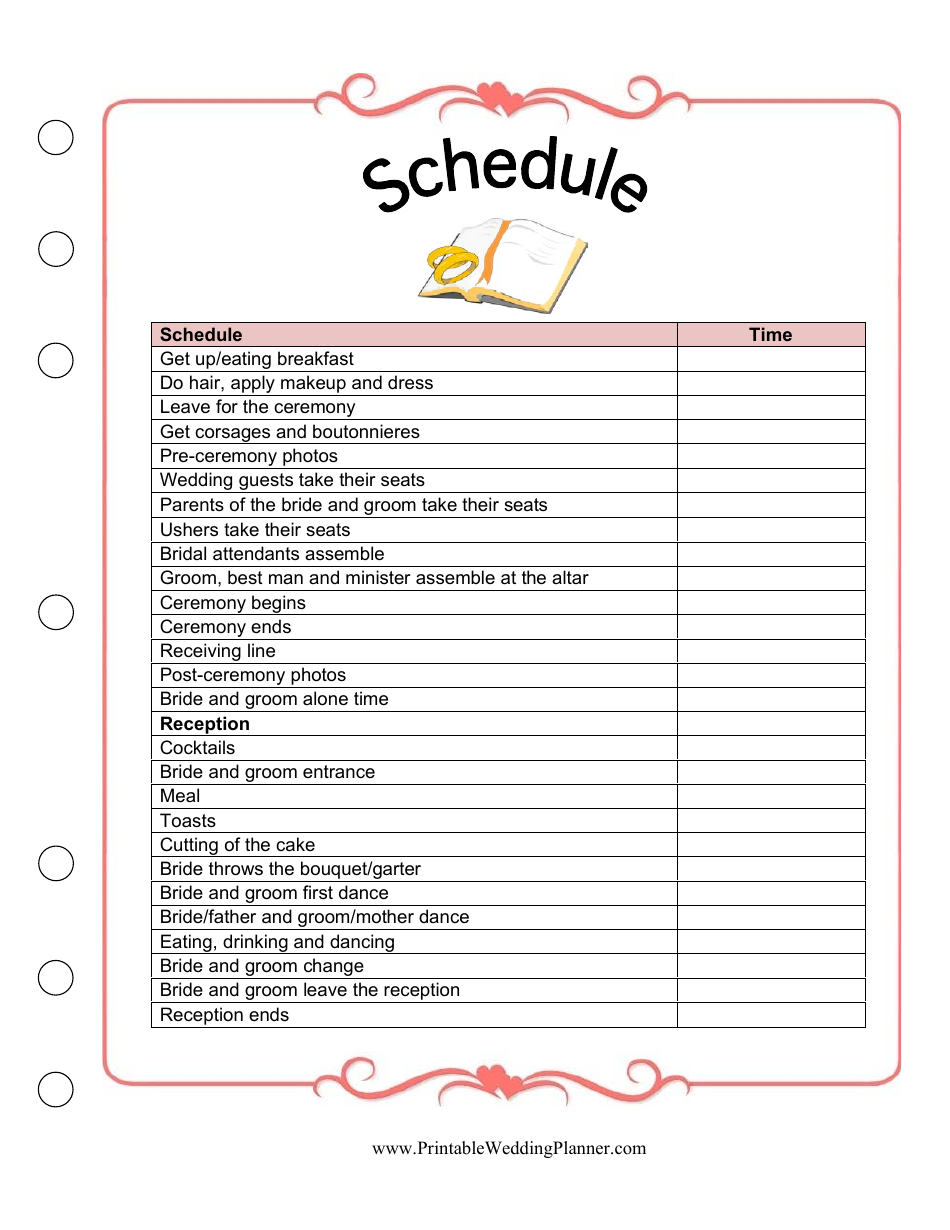 Wedding Day Schedule Template, Page 1