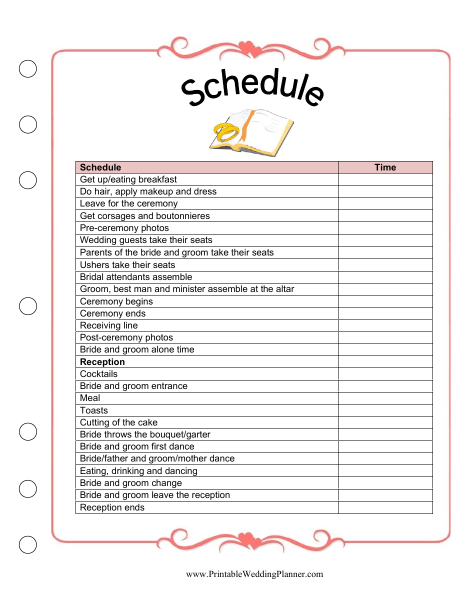 Wedding Day Schedule Template Download Printable PDF Templateroller