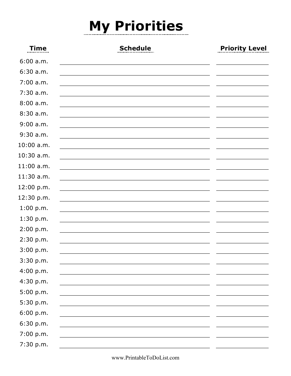Daily Priorities Schedule Template preview image