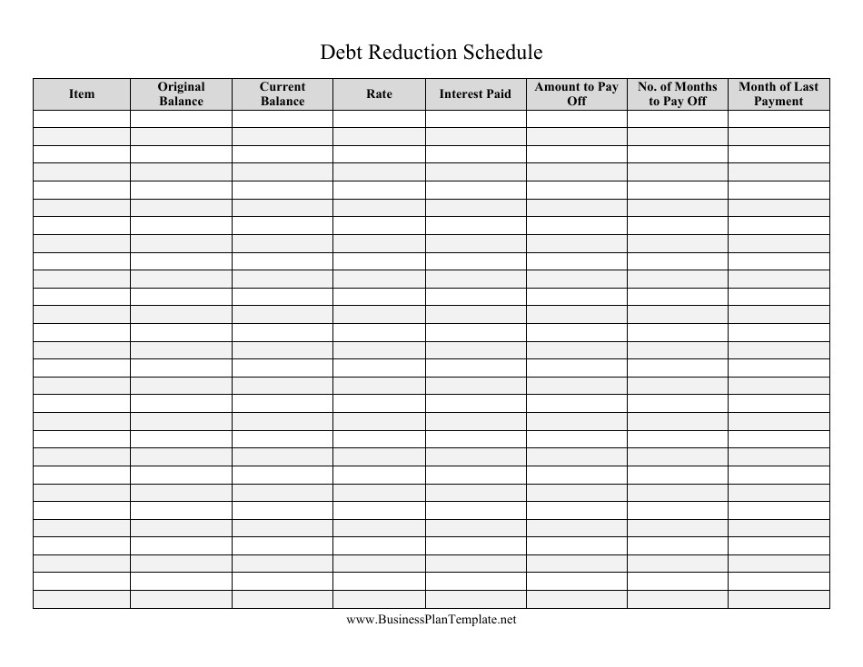 Debt Reduction Schedule Template, Page 1