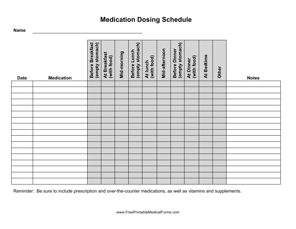 Medication Dosing Schedule Template, Page 1