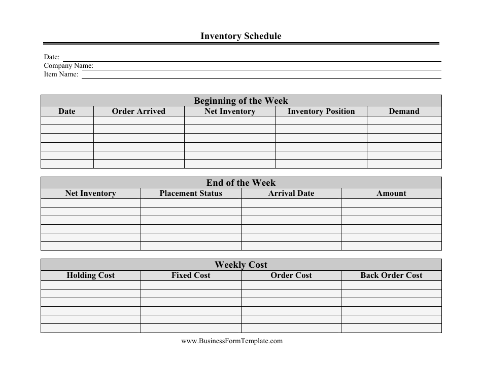 Inventory Schedule Template, Page 1