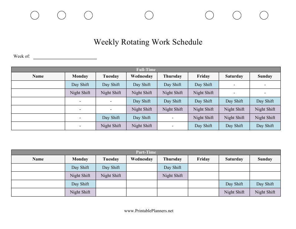 Weekly Rotating Work Schedule Template preview image