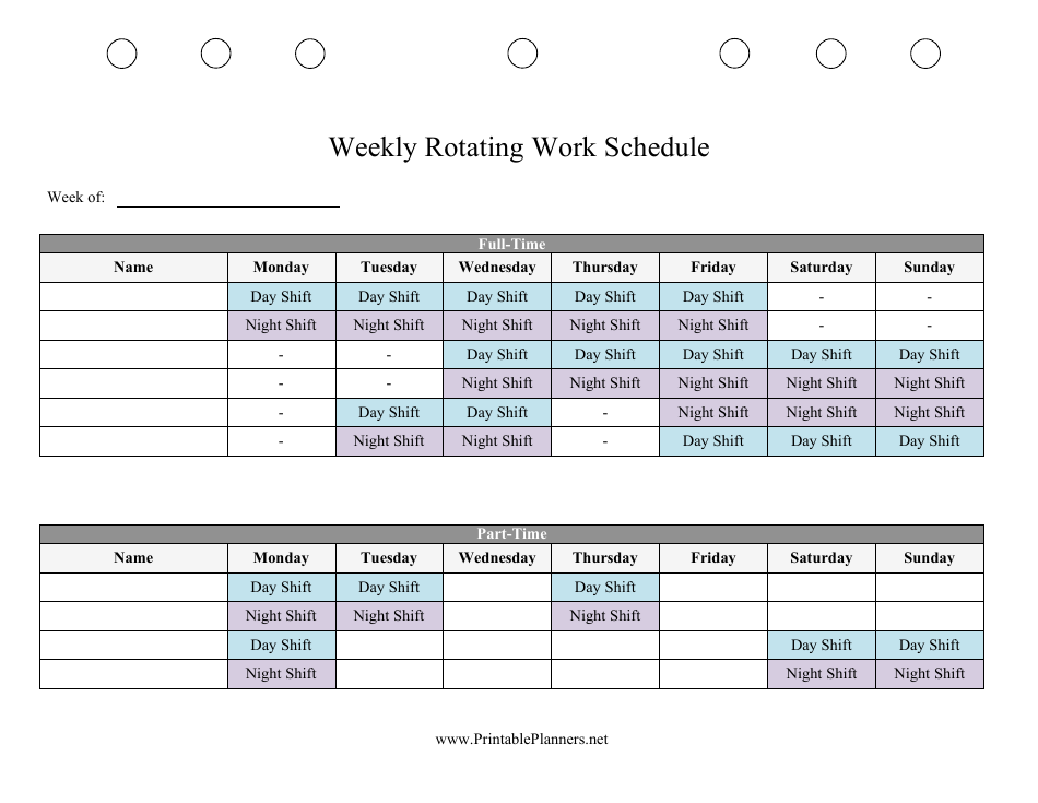 template for weekly work schedule