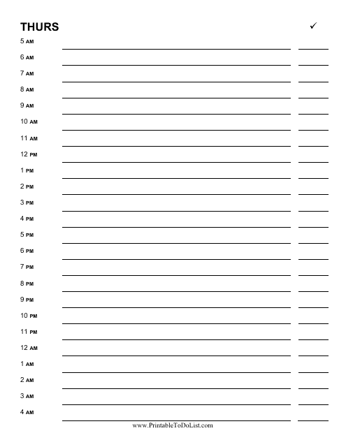 &quot;Thursday Hourly Planner Template&quot; Download Pdf