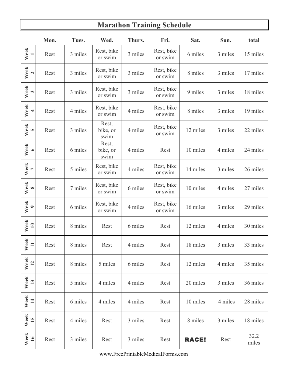Marathon Training Schedule Template Download Printable PDF Templateroller