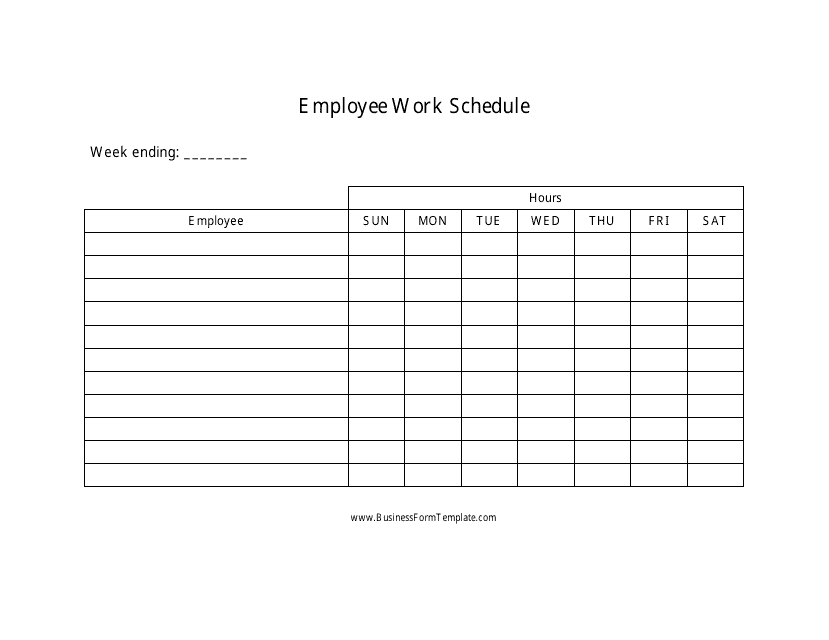 Employee Work Schedule Template - Without Hours Download Pdf
