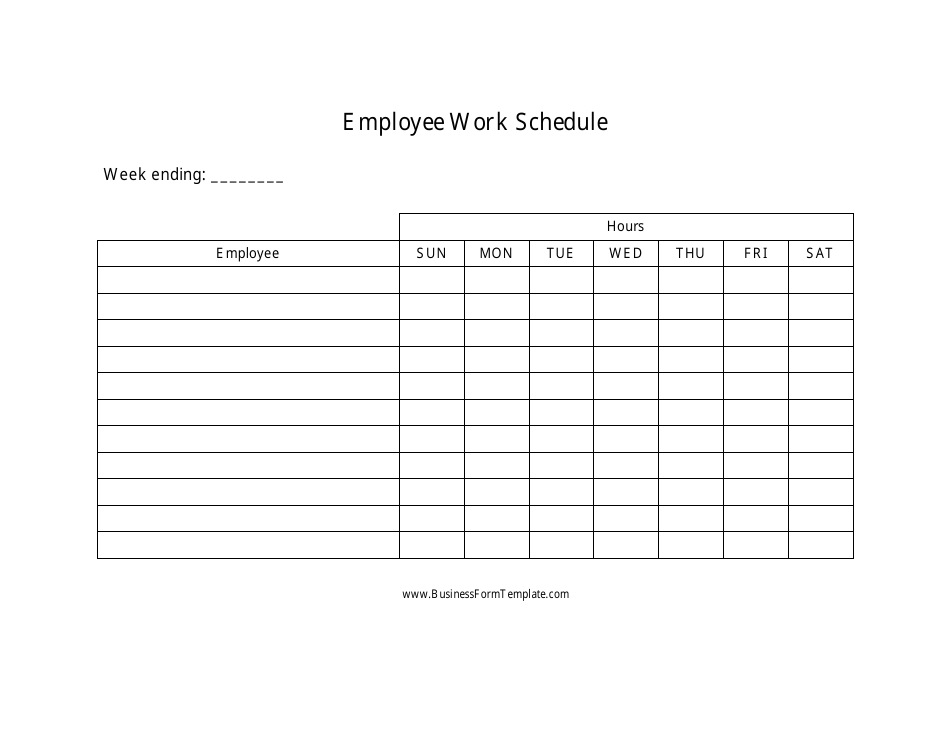 Employee Work Schedule Template - Without Hours, Page 1