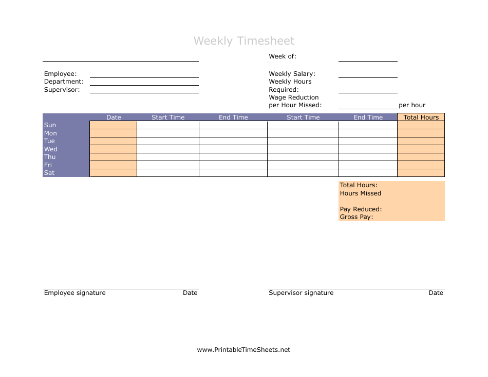 Weekly Timesheet Template - A professional and editable timesheet template to track weekly work hours