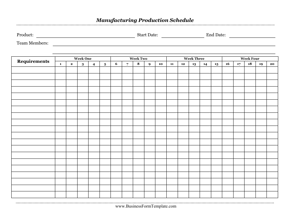 Manufacturing Production Schedule Template Preview