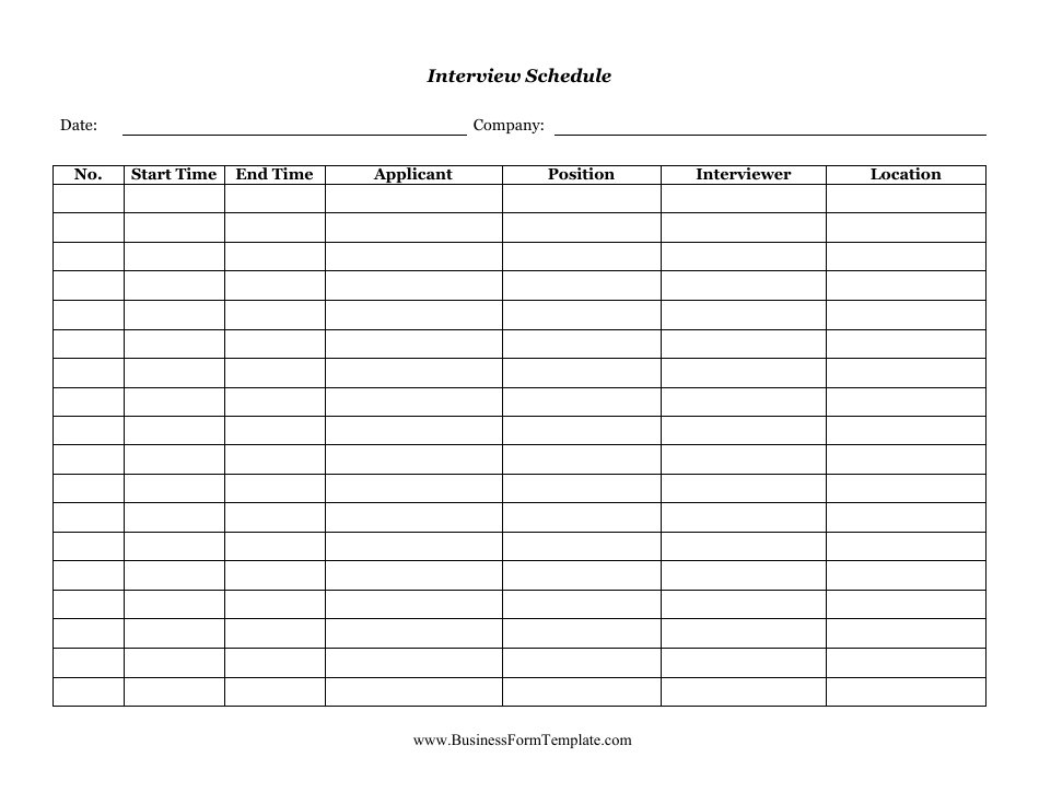 Interview Schedule Template Big Table Download Printable PDF