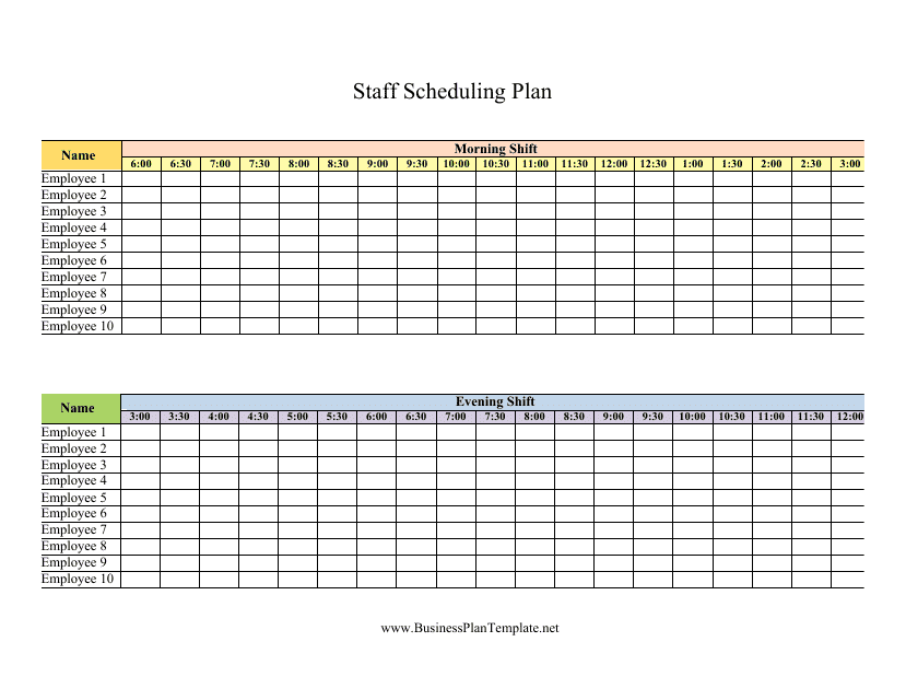 &quot;Staff Scheduling Plan Template&quot; Download Pdf