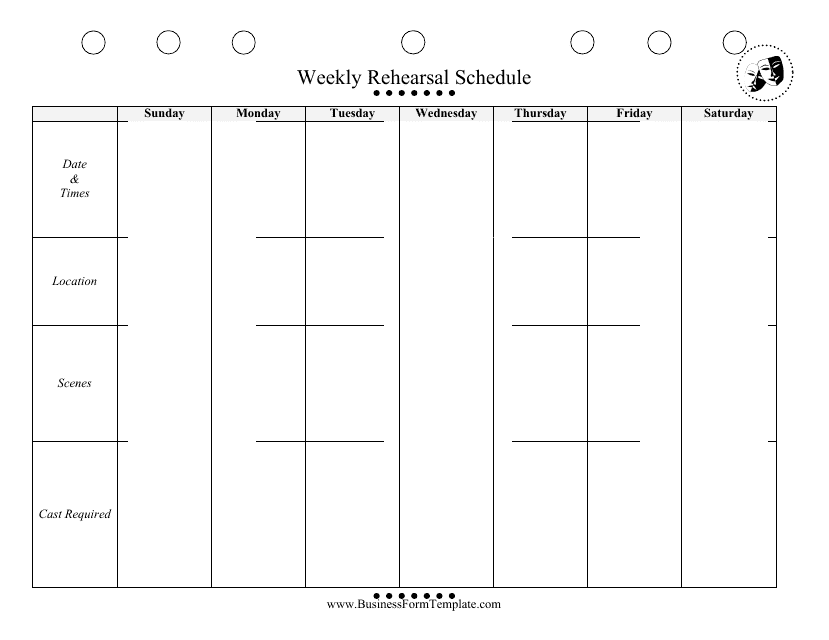 &quot;Weekly Rehearsal Schedule Template&quot; Download Pdf