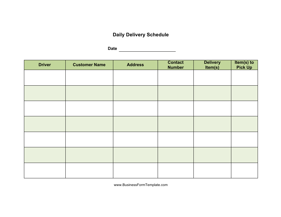 Daily Delivery Schedule Template Download Printable PDF Templateroller