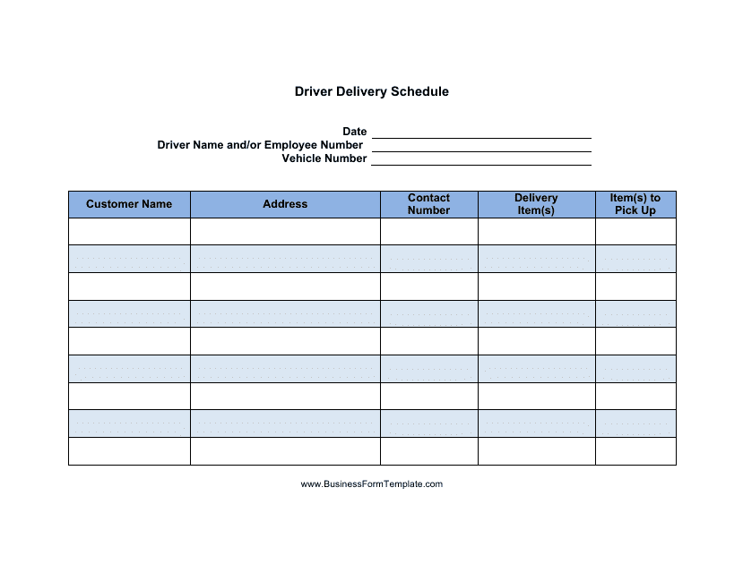 Driver Delivery Schedule Template