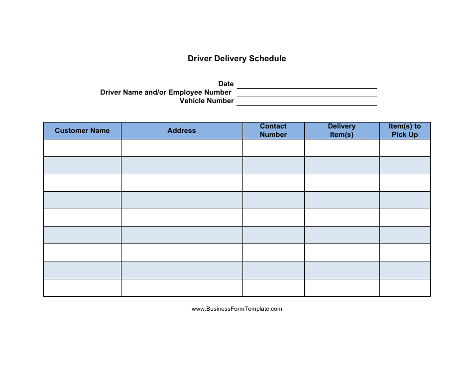 Driver Delivery Schedule Template, Page 1